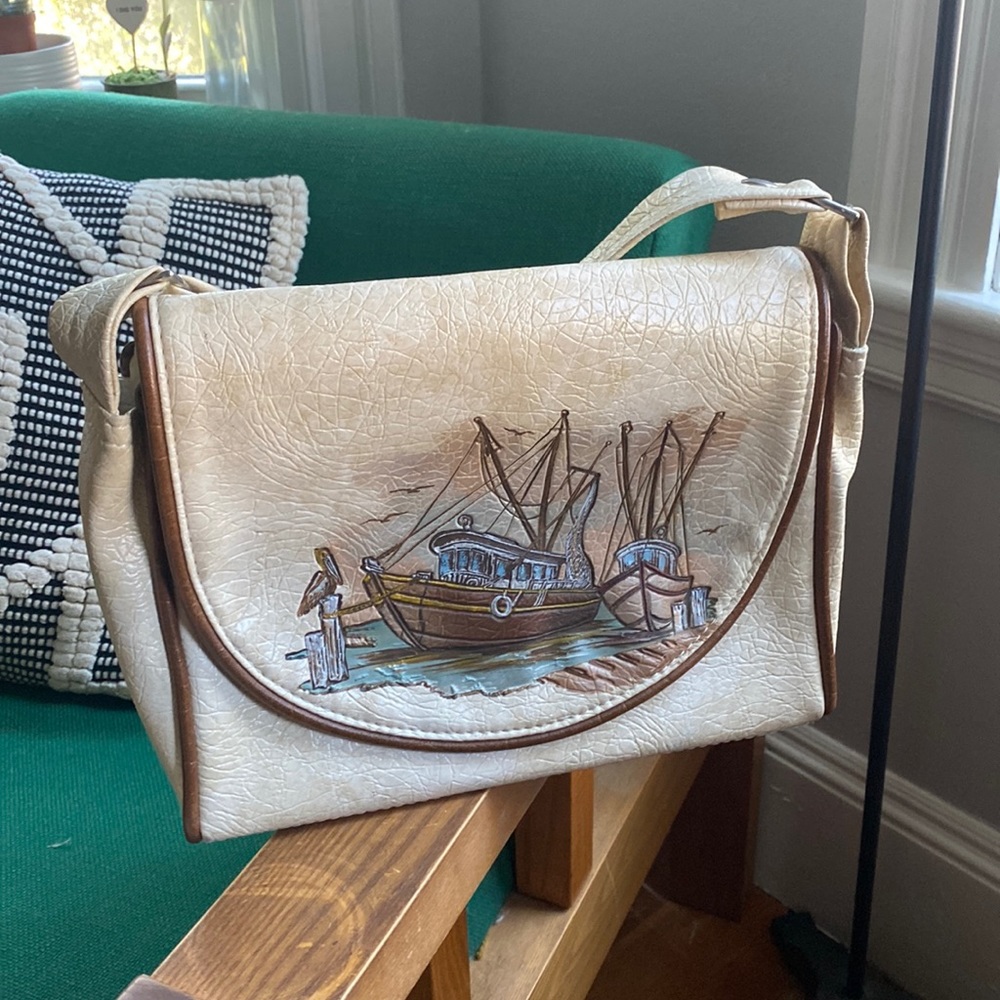 Vintage harbor scene purse, the original Florida keys handbag